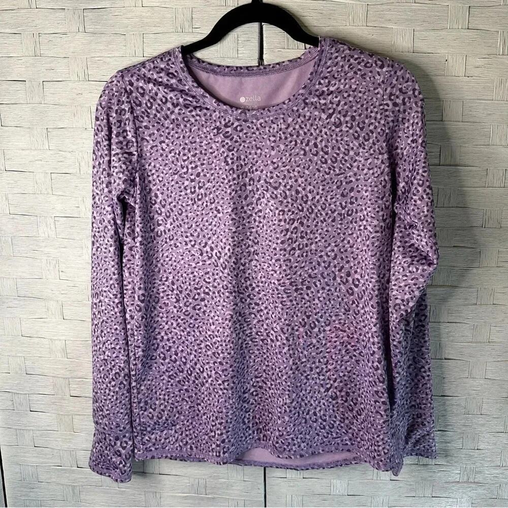 Zella Running shirt,‎ Long Sleeve leopard, print, purple excellent condition